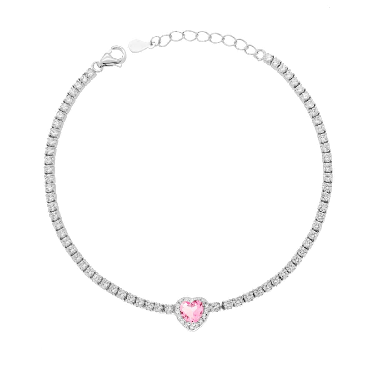 Bracciale Tennis cuore rosa donna argento 2b Gioielli