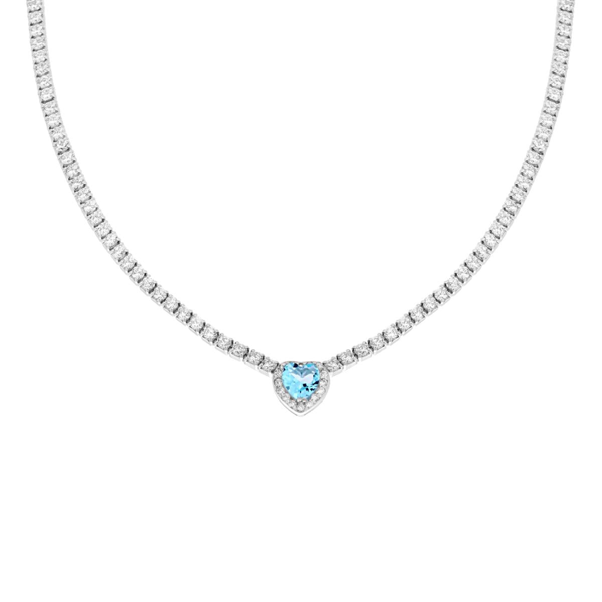 Collana argento Tennis cuore acquamarina donna-2b Gioielli