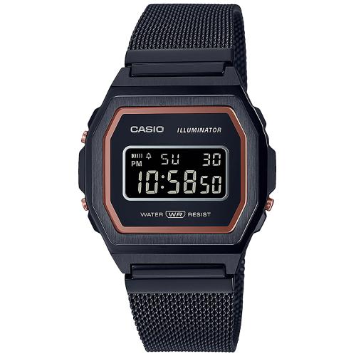 Orologio Casio Vintage A1000MB-1BEF nero maglia mesh-2b Gioielli