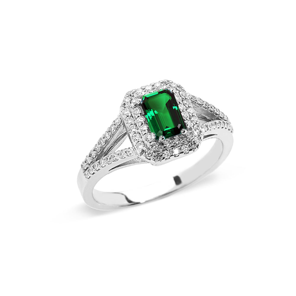 Anello oro bianco 18kt Diamanti 0,42 Ct Smeraldo 0,65 Ct-2b Gioielli