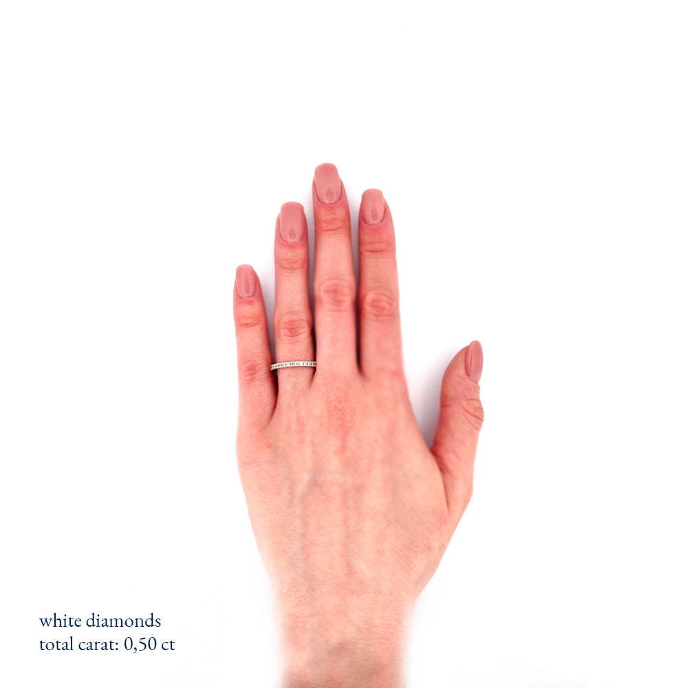 Anello veretta Eternity oro bianco 18Kt Diamanti 0,54 Ct-2b Gioielli