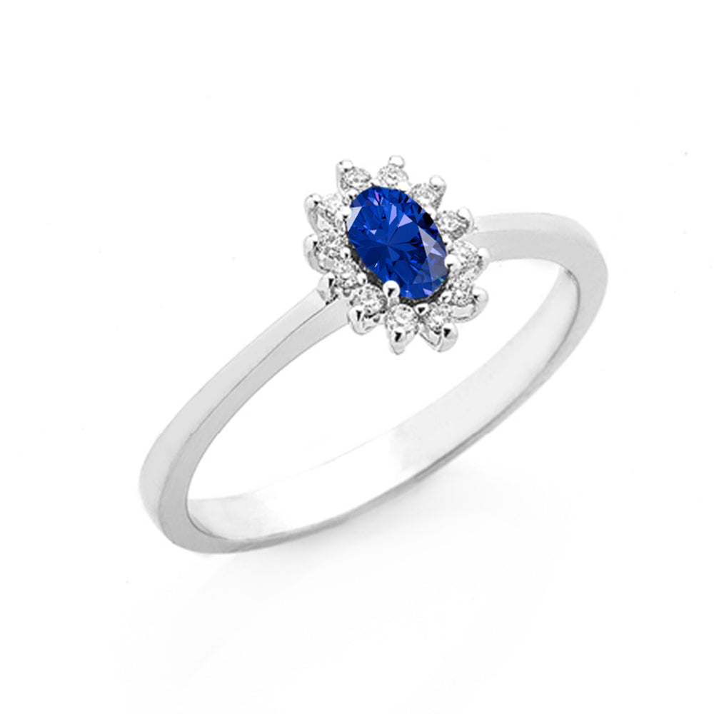 Anello oro bianco 18kt Diamanti 0,08 Ct Zaffiro 0,36 Ct-2b Gioielli