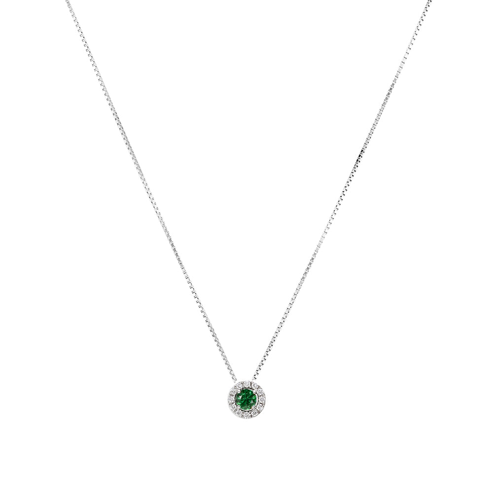 Girocollo oro bianco 18kt Diamanti 0,054 Ct Smeraldo 0,09 Ct-2b Gioielli