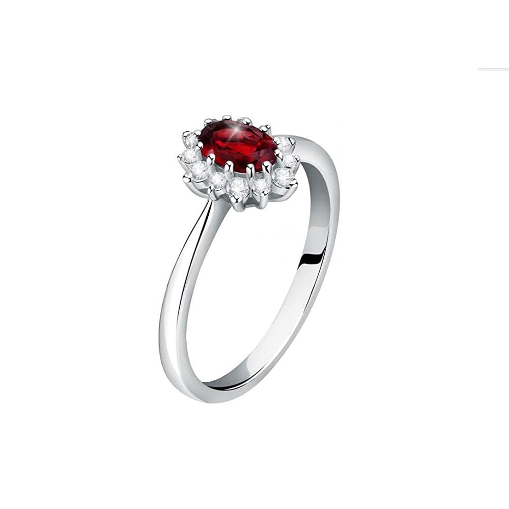 Anello Live Diamond oro bianco 18Kt con diamanti Ct 0,24 e rubino Ct 1,65-2b Gioielli