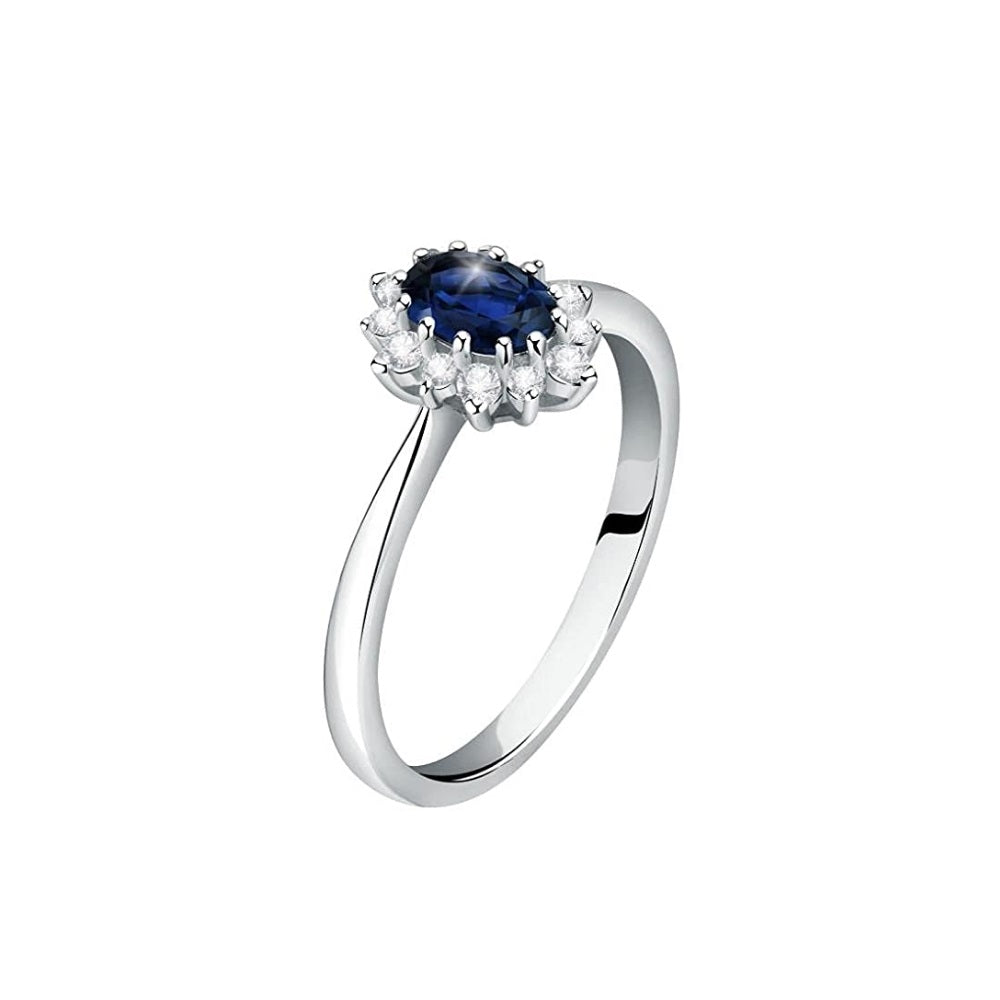 Anello Live Diamond oro bianco 18Kt con diamanti Ct 0,24 e zaffiro Ct 1,65-2b Gioielli