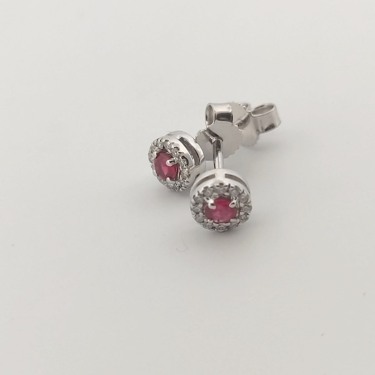 Orecchini oro bianco 18kt Diamanti 0,11 Ct Rubini 0,18 Ct-2b Gioielli