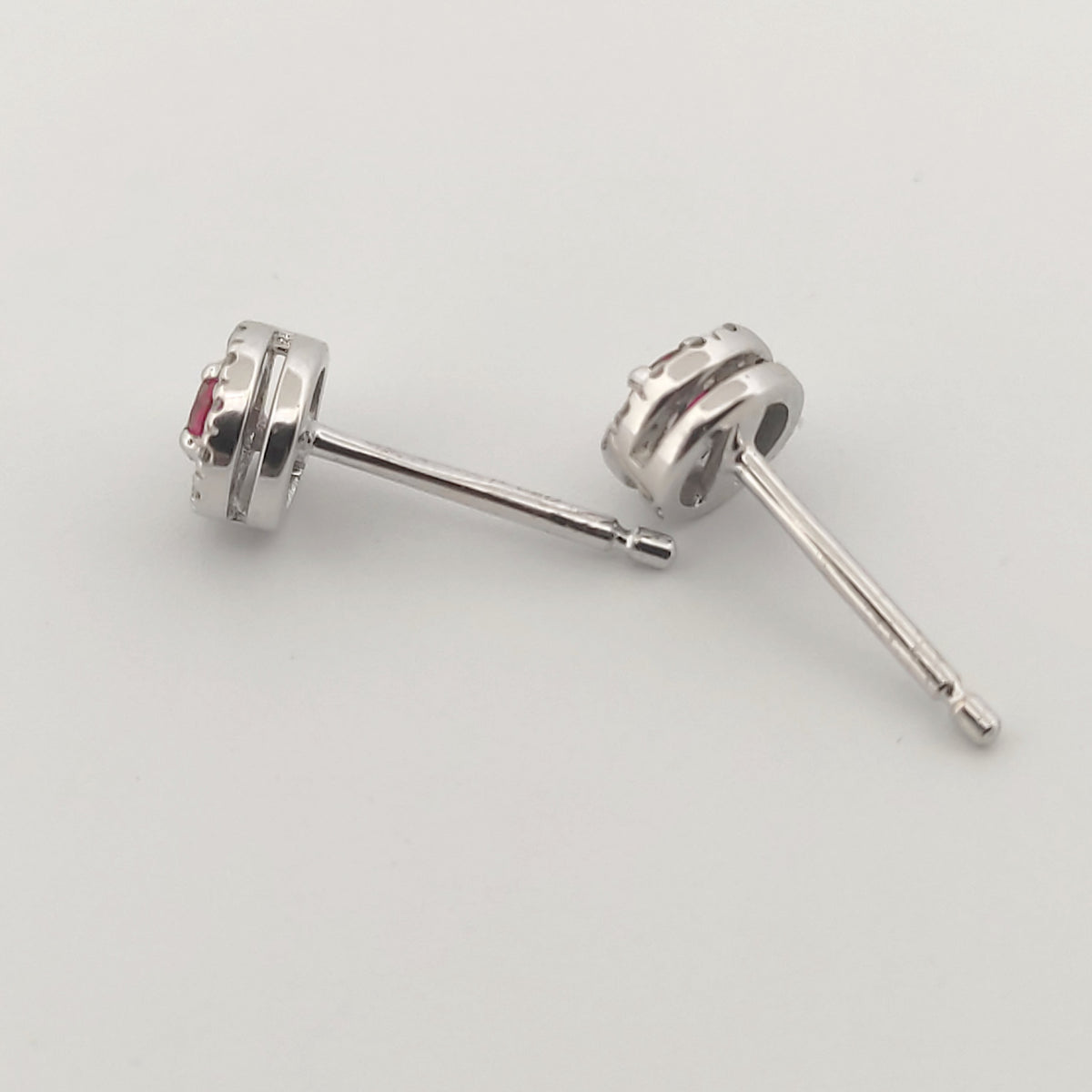 Orecchini oro bianco 18kt Diamanti 0,11 Ct Rubini 0,18 Ct-2b Gioielli