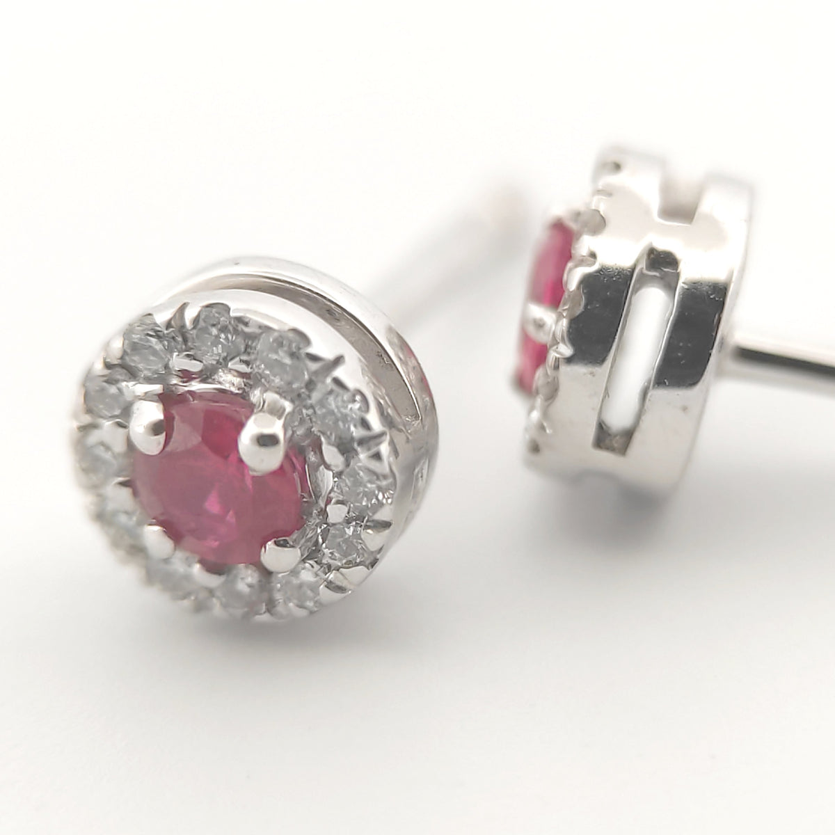 Orecchini oro bianco 18kt Diamanti 0,11 Ct Rubini 0,18 Ct-2b Gioielli