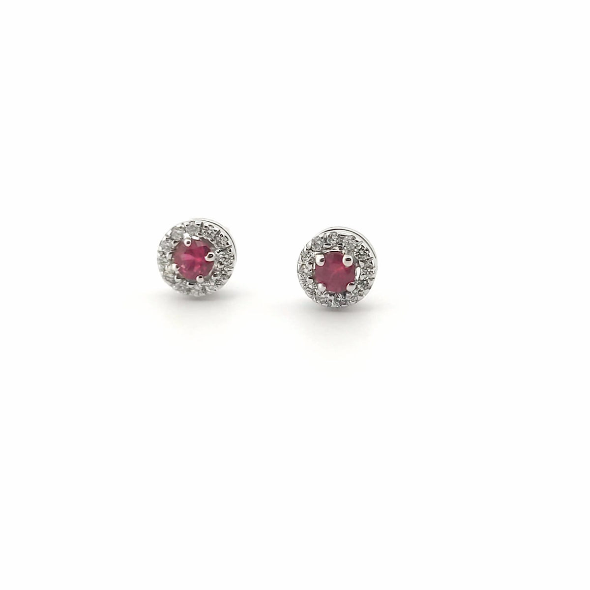 Orecchini oro bianco 18kt Diamanti 0,11 Ct Rubini 0,18 Ct-2b Gioielli