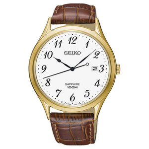 Seiko Classic golden sapphire arabic numerals men's leather watch