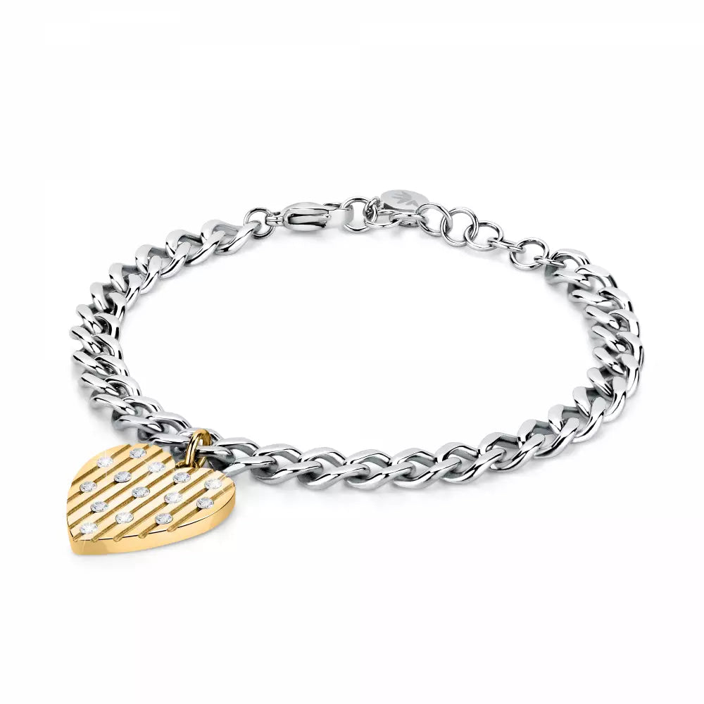 BRACCIALE DONNA INCONTRI, CATENA DORATA CON CUORE E CRISTALLI BIANCHI  MORELLATO