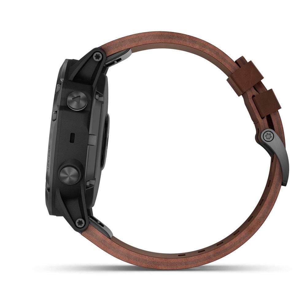 Garmin Fenix 5X Plus Gray Brown Leather 010 01989 03 Sapphire watch 2b Gioielli