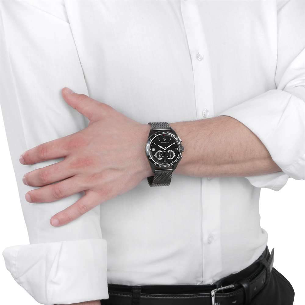 Orologio Maserati Traguardo 45mm R8873612031 chrono pvd mesh-2b Gioielli